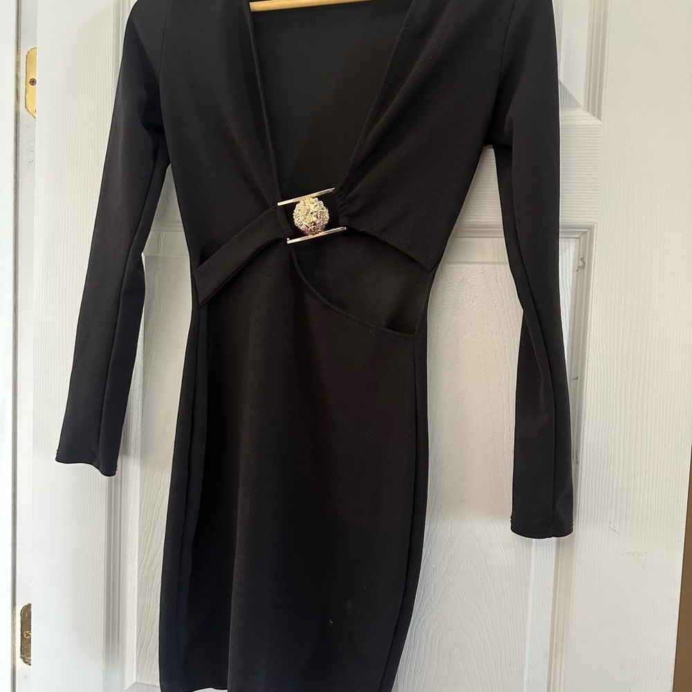 Fashion Nova Black and Gold Ruched Bodycon Dress